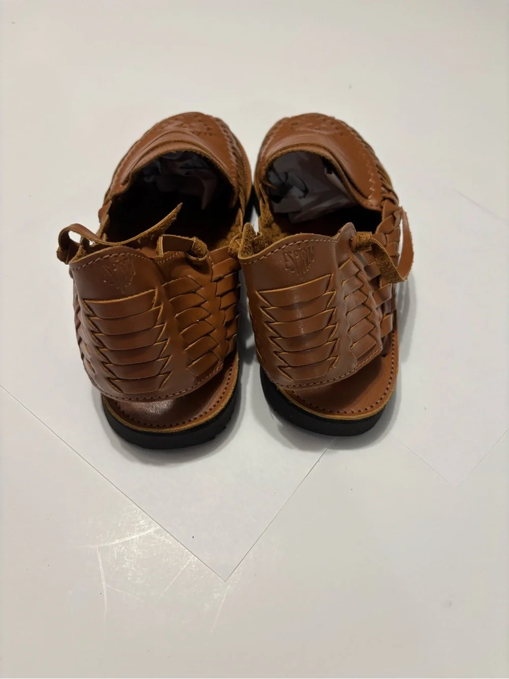 Espiritu Men’s Size 9 Tan Brown Woven Leather Huarache Sandals Mexican Slip On